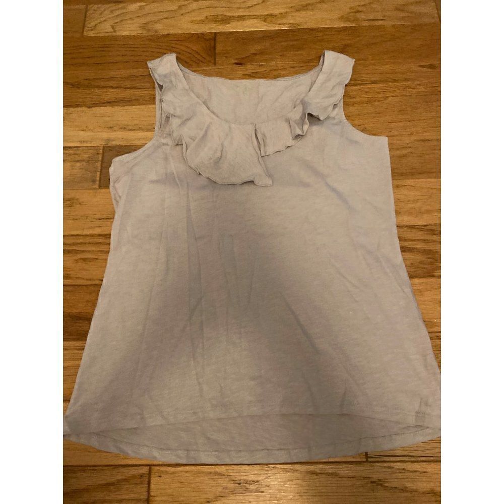 Garnet Hill, women's beige ruffled collar hem, sleeveless cotton tank size small